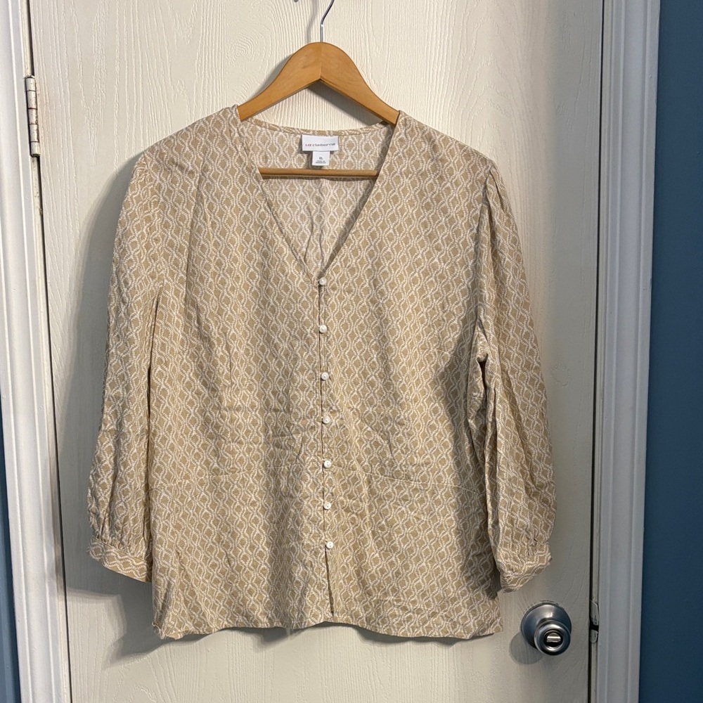 Liz Claiborne Beige Patterned Blouse